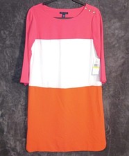 *NWT Tommy Hilfiger M Pink Orange White Colorblock shift dress 3/4 sleeve