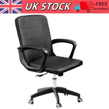 Home Office Chair Leather Computer Chair Adjustable Study Chair with Arms Black