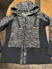 Zella Marled Space Dyed Zip-Up Hoodie Black White Womens S Activewear