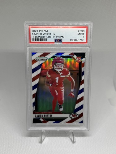 2024 Panini Prizm #399 Xavier Worthy Red/White/Blue Prizm PSA 9 Rookie RC MINT