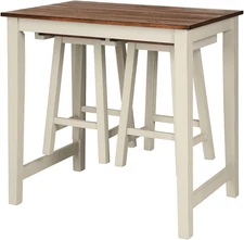 3 Piece Pub Dining Set, Counter Height Pub Table with 2 Saddle Bar Stools, Taver