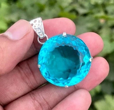95+ EGL Ct Certified Natural Topaz 925 Solid Silver Round Pendant Loose Gemstone