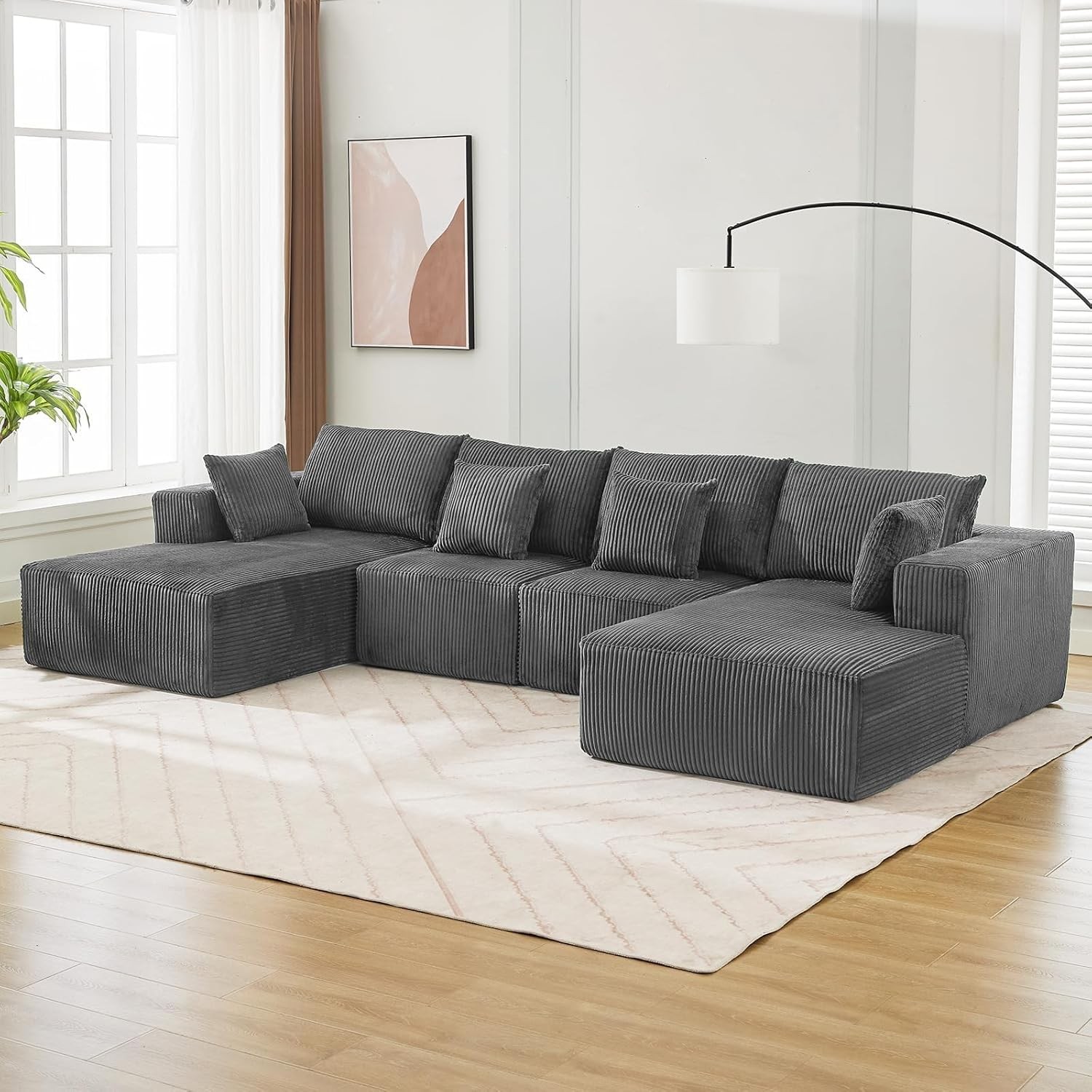 137" Oversized Cloud Sectional Sofa Corduroy U Shape Chaise Living Room Couch