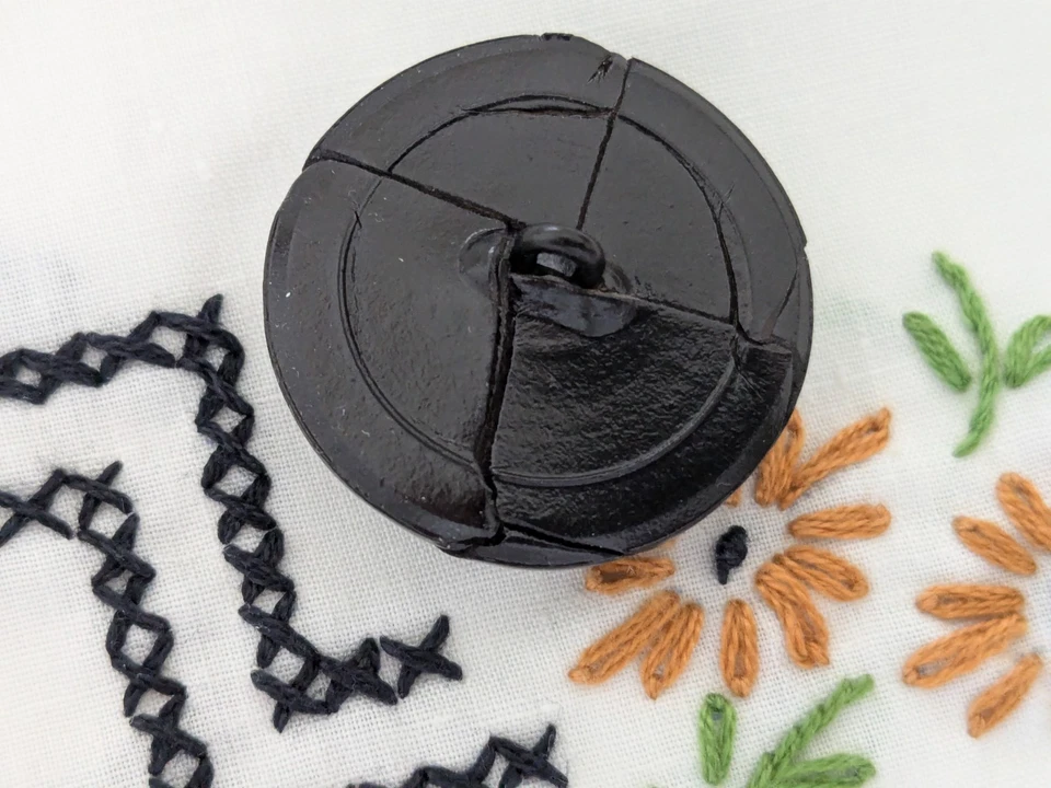 Set Of 2 Black LEATHER Buttons  28 mm 1 1/8" Made in Germany - Image 3 of 4