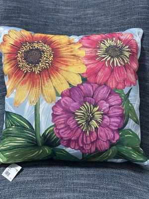 #ad Outdoor Pillow 18x18 Clark Pillow Co. Zinnia Floral Patio NWT Tim Coffey artist $18.00