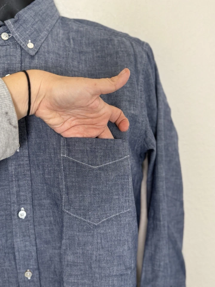 Gustin Selvedge Denim Button Down Shirt Mens XL Blue Career Smart Casual Preppy - Image 4 of 4