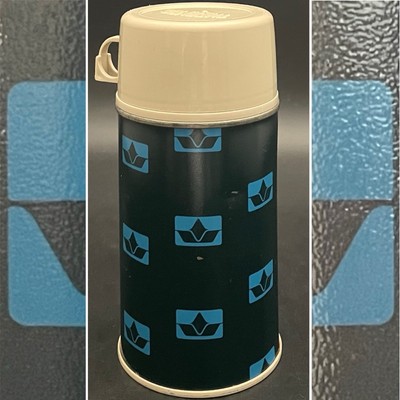 King Seeley Thermos Bottle 2867 Blue on Blue Vacuum Flask c1970s USA 6.5''t 8oz