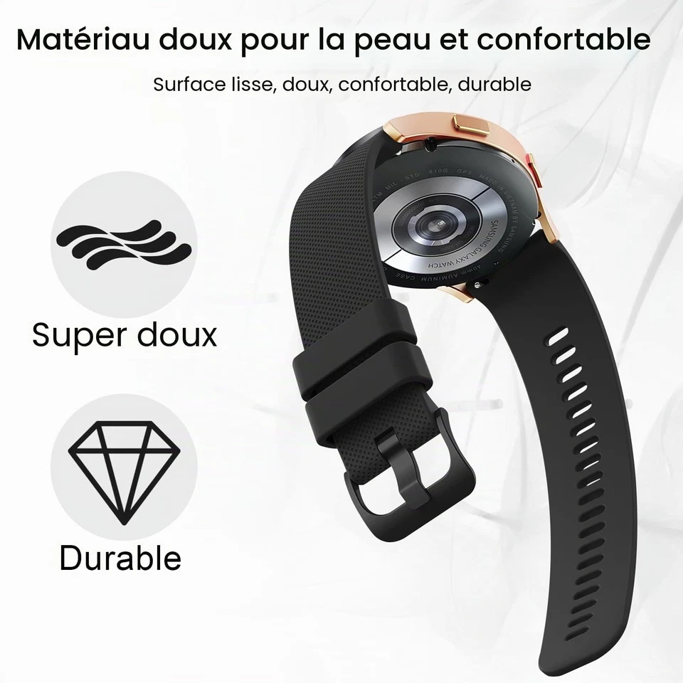 Bracelet de montre 22 mm en silicone Noir à dégagement rapide Wanme - Photo 3/4