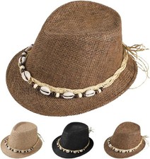 LONTG Unisex Adults Straw Mesh Trilby Hat, Black, Medium (24.8 inches), UPF 50+