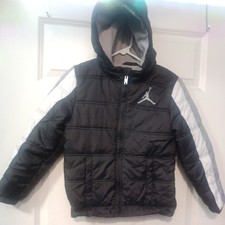 Jordan Black and Grey Puffer Jacket Size Small Youth Unisex Full Zip Hood