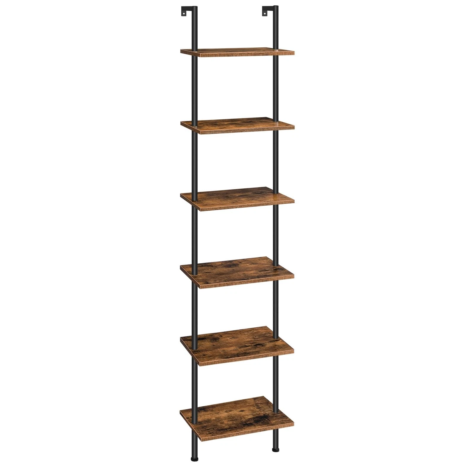 DIY Ladder Shelf, 6-Tier Wooden Wall Mounted Bookshelf, Narrow Bookcase, Disp...