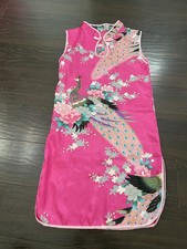 Girls Kids Pink Peacock Qipao Chinese Dress New Years