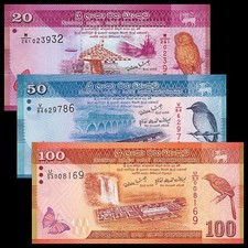 SRI LANKA Set 3 pcs 20 50 100 Rupees Random Dates Uncirculated