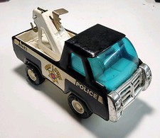 Vintage 1982 Buddy L Corp Police Patrol Wrecker Pressed Steel Tow Truck
