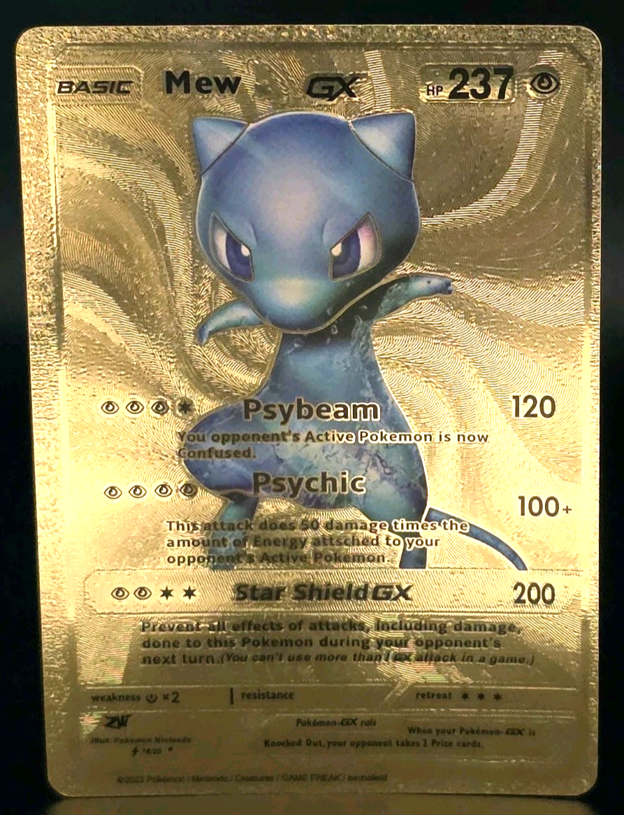 mew gx pokemon card Pokémon Mew GX 237hp GOLD Foil Fan Art Collector Card