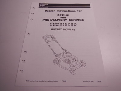 1992 Honda Riding Mower HRM215 PXA/SXA Set-Up Install Service