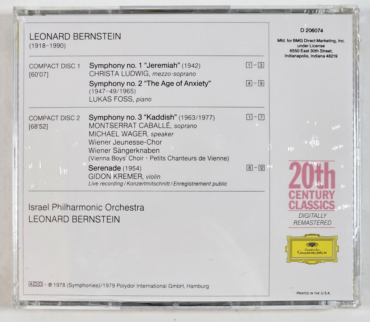 Bernstein: The Symphonies; Serenade (CD, Jun-1994, 2 Discs
