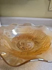 Jeannette Iridescent Marigold Iris Herringbone Ruffled Edge Orange Fruit Bowl