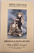 The Craft Closet Orville & Olivia Bunny Mini Critter Craft Pattern UNCUT