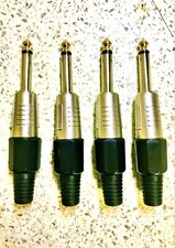 4 X 6.35mm 1/4 inch PRO METAL Mono straight Jack Plug & Strain Relief GOLD Tip