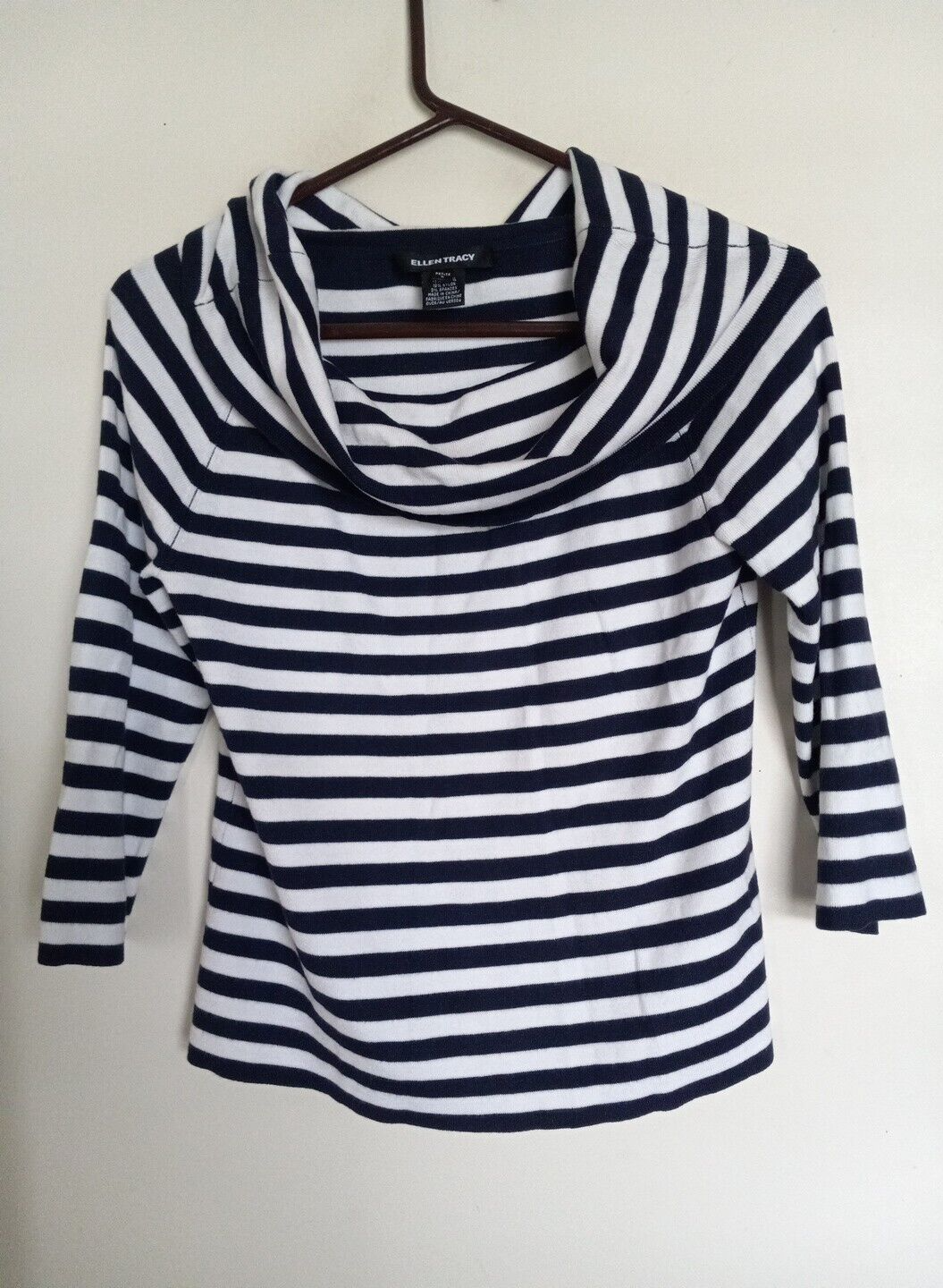 Ellen Tracy Womens Striped Stretch Cowl Neck Blouse Size L Petite