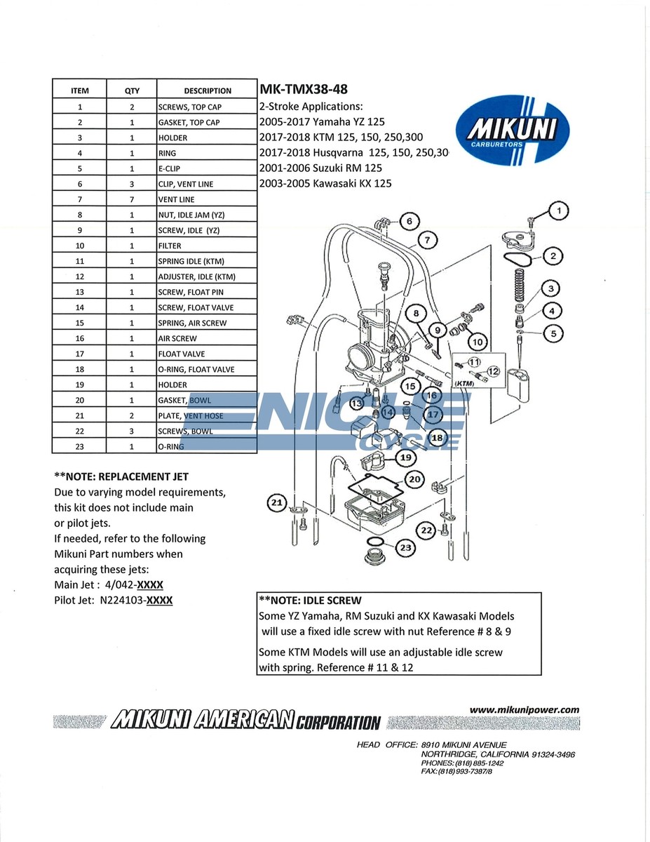 みきページ Mikuni TMX38 Carburetor Rebuild Kit MK-TMX38-48 | MKTMX3848
