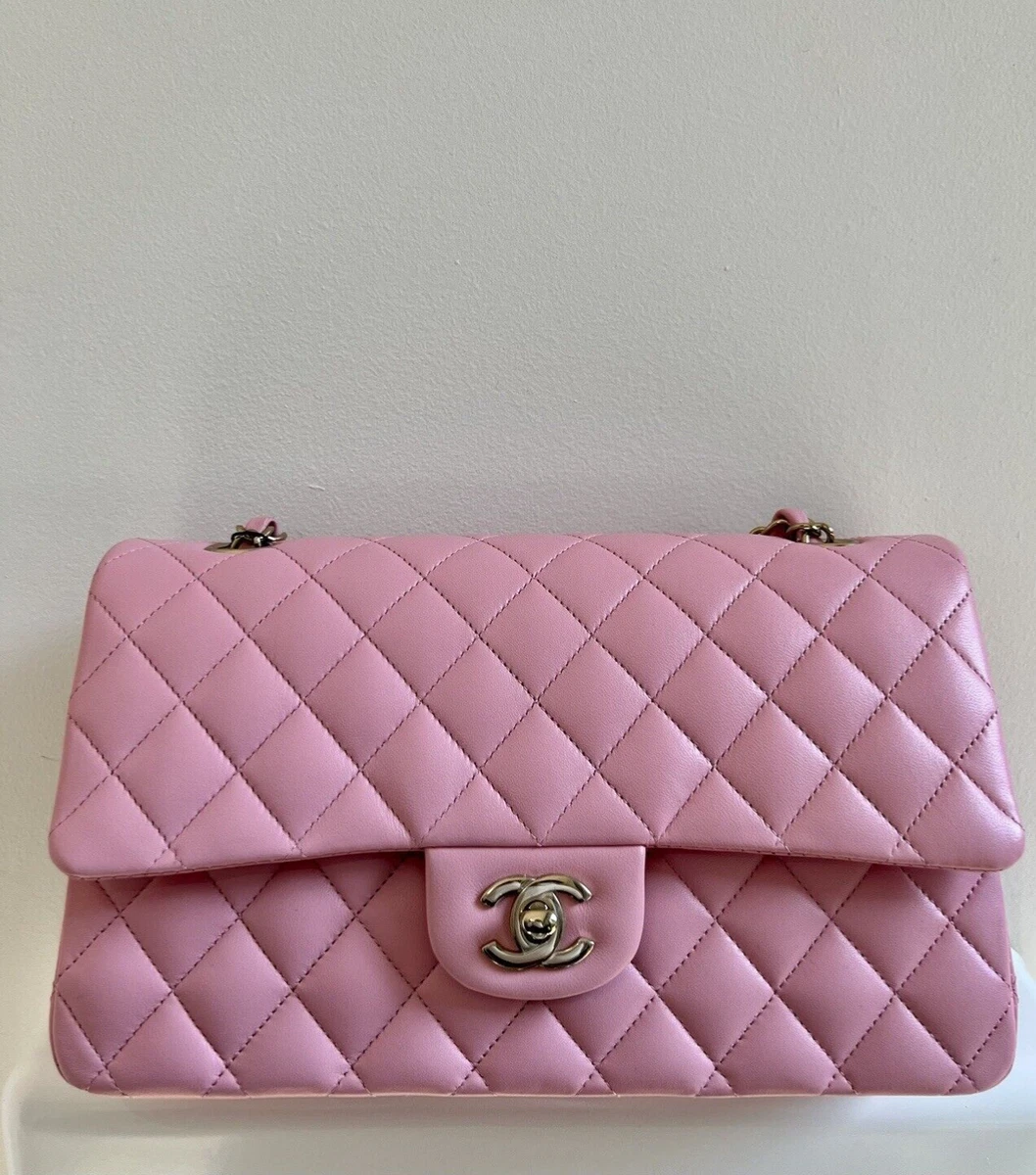 Chanel Classic Flap Bag Medium Rose Sakura Pink 22K Lambskin Champagne Gold  HW