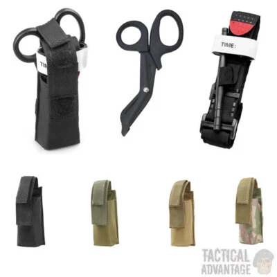 Combat Tourniquet Kit w MOLLE Pouch & Trauma Shears Scissors Medic TQ EDC EMT UK