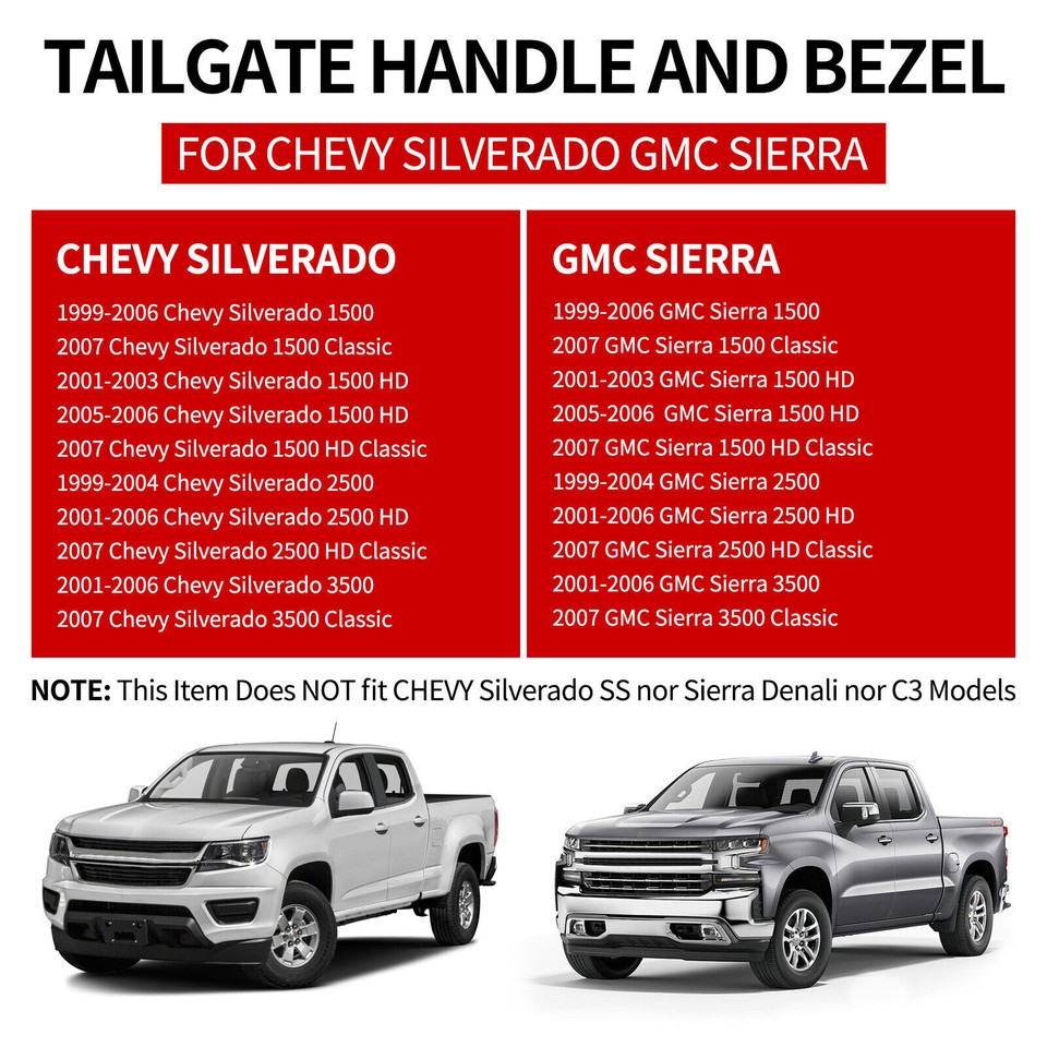 Silverado Tailgate Handle Tailgate Handle With Bezel & Clips For 1999-2007 Chevy Silverado & GMC Sierra GMC Sierra Tailgate Handle Replacement - Foto 4