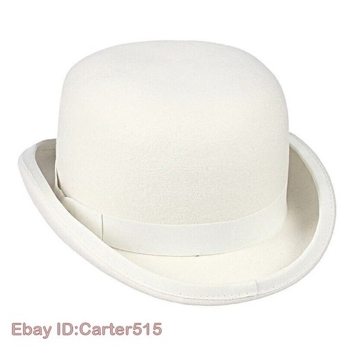 Wool Felt White Bowler Hat for Men/Women Satin Lined Fashion Party Cap NEW - Bild 5 von 17