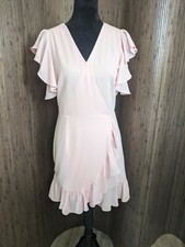 The Impeccable Pig Adrienne Pink Ruffle Wrap Knee Length Dress Women's Small