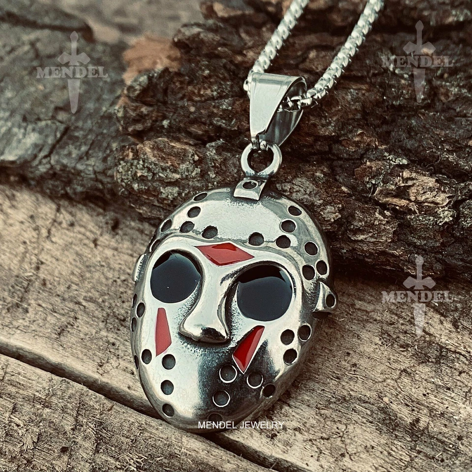 MENDEL Stainless Steel Cool Mens Movie Jason Mask Pendant Necklace For Men Chain - Image 4 of 4