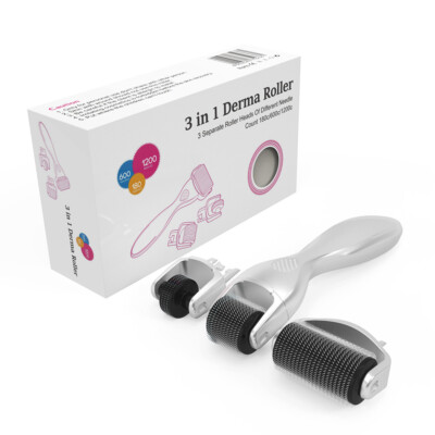 3 In1 Derma Roller Kit 180/600/1200 Titanium Needle Skin Care Microneedle Roller