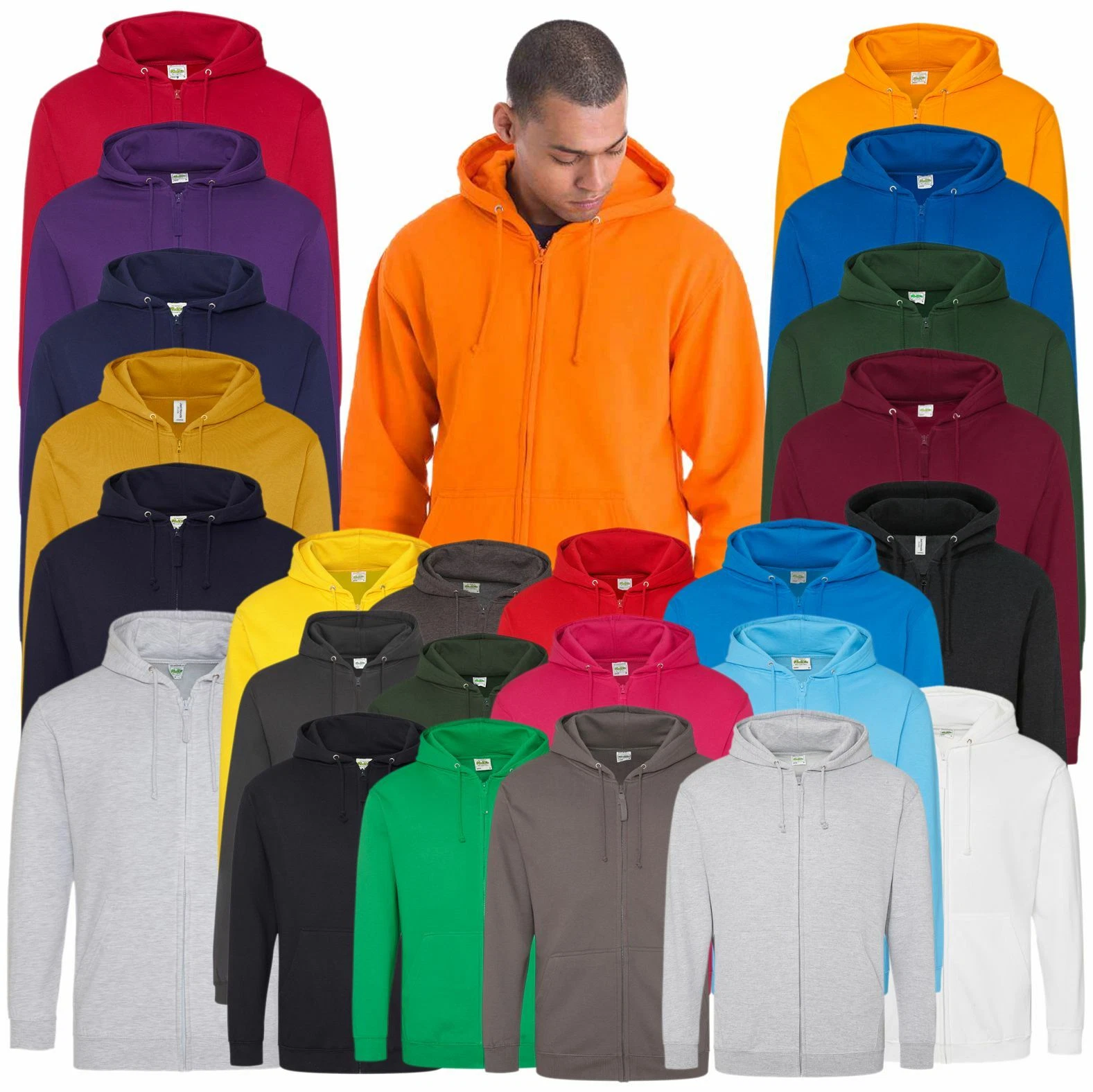 AWDis Men's Full Zip Hoodie Cotton Blend Casual Pullover Sweatshirt Jacket S-5XL