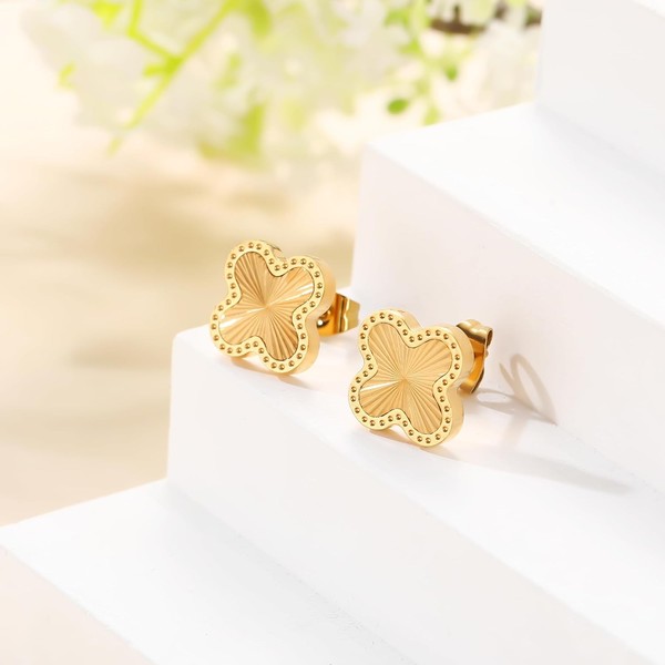 Alternate view of 18k Gold Plated Clover Earrings For Women Four Leaf Clover Stud Earrings Lucky