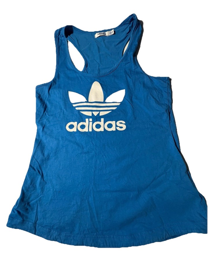ADIDAS ￼blue racer Back Tank Top Size 10 Ladies Gym Wear ,100%cotton Coolness