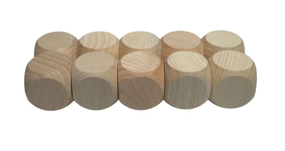 10 Wooden Dice 6cm Beech Wood Cubes Plain Unpainted Six Sided for Craft Decoupag - Image 4 of 4