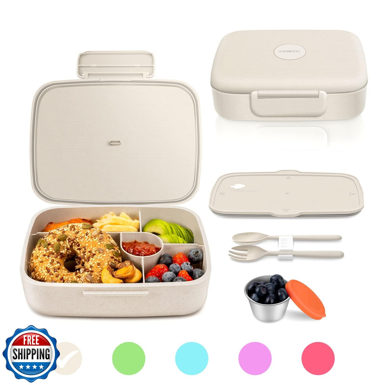 ANDMOON 5-Compartment Bento Lunch Box for Kids and Adults with Secure Lid