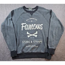 Vtg Y2K Famous Stars and Straps Men's Gray Crewneck Skate Pouch Sweater Size L