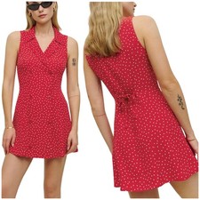 Reformation NWT Leith Mini Dress Ditty Red Polka Dot Size 0 Double Breasted 