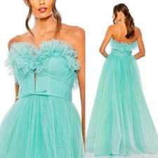 MAC DUGGAL 20555 STRAPLESS GLITTER TULLE OMBRE GOWN AQUA GREEN 10 NEW