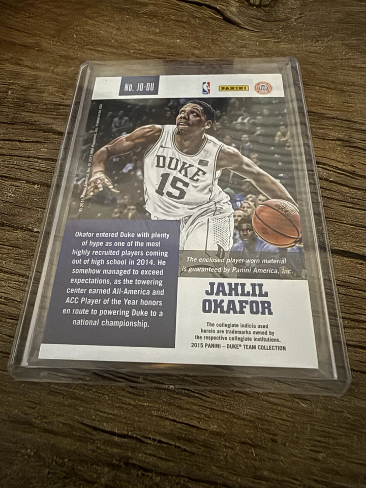 Camiseta Panini Jahlil Okafor 2015 parche de novato jugador reliquia usada SP Duke RC Foto 2 de 2