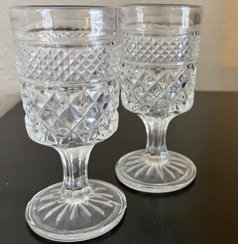 2 Vintage WEXFORD Diamond Cut Stemmed Glasses perfect for Cordials or Sherry