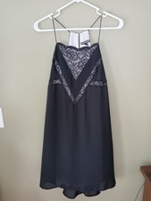 Express Small Petite Black A Line Dress Lined Lace Accent Knee Length Pullover 