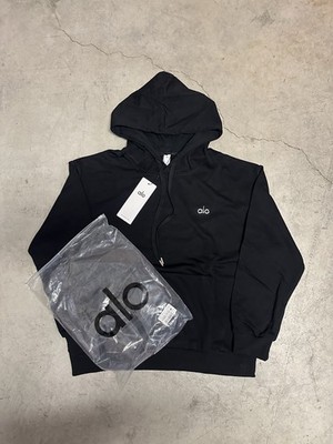Alo Yoga Black Accolade Hoodie Men s Size M Long Sleeve Hooded Logo Accent