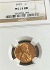 1939 P, Lincoln Cent, NGC Certified , MS 67 RD, Ship Only To  US Address