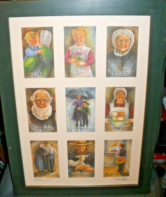 Freiman Stoltzfus Framed Amish Print 16''x21.5 Beatitudes Gal 5:22-23 RARE Signed