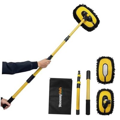  Car Wash Brush Mop with Long Handle, 55'' Car Wash Brush with 2 Yellow & Black