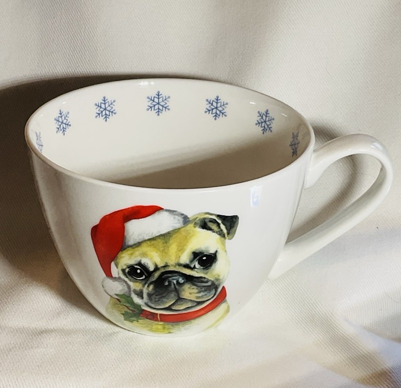 Portobello By Inspire Santa Claus Pug Mug Bone China Christmas Dog Snowflakes