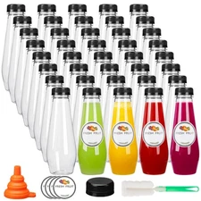 40pcs 12oz Juice Bottles, Empty Plastic Juicing Bottles with Caps, Cone Reusa...